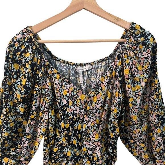 BCBGeneration Blouse Size Small Garden Floral Surplice Wrap Crop Top V Neck - Picture 5 of 10